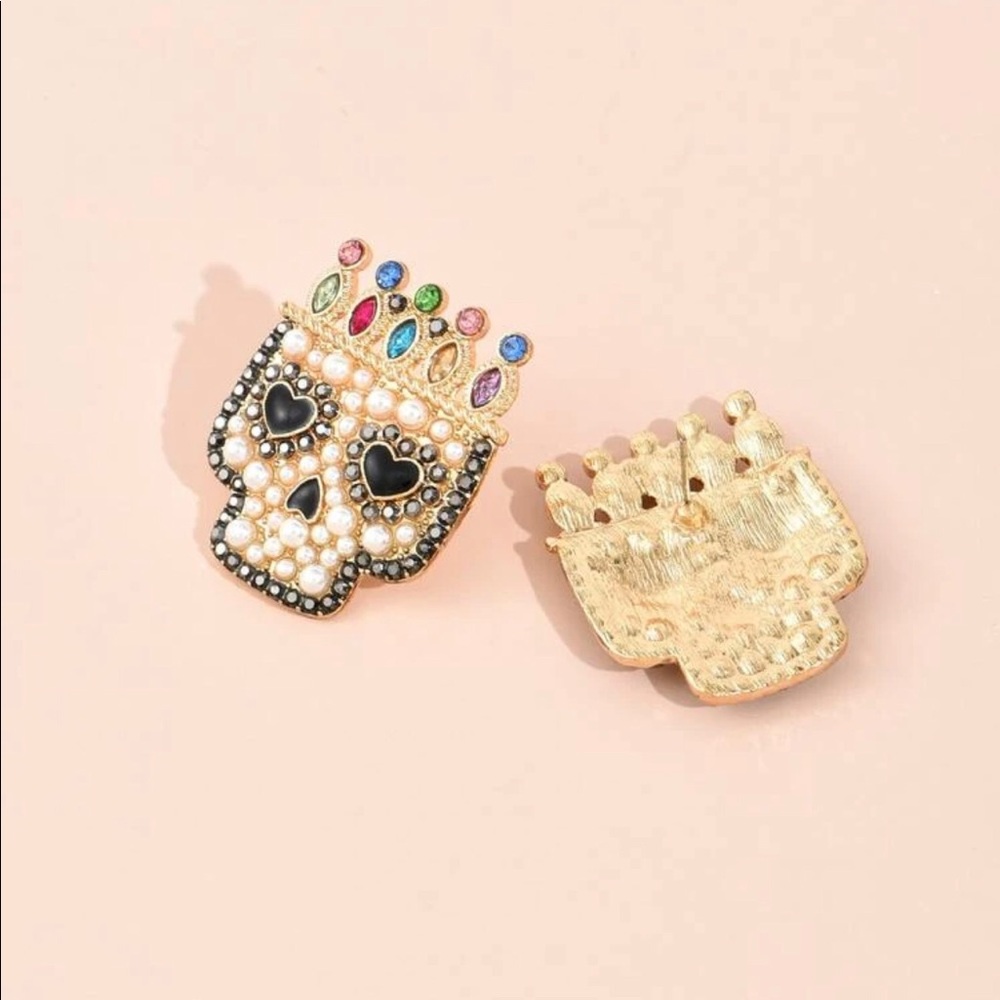 Bejeweled sugar skull earrings dia de los muertos - Picture 4 of 6